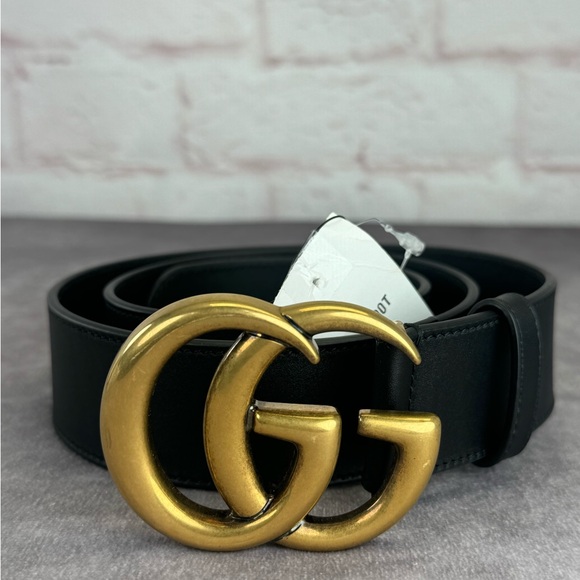 Gucci 2015 Re Edition Wide Leather Belt Gg Double Marmont Black 400593 85/34 - Picture 1 of 10